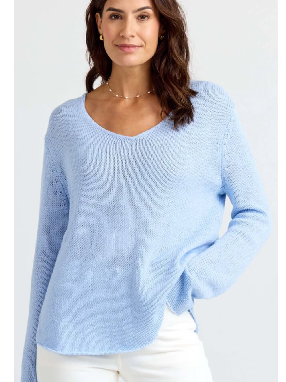 PURA Cashmere Cotton Round Edge V-Neck Powder Blue M